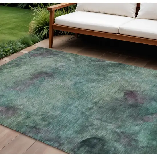 Teal Blue And Purple Abstract Washable Indoor Outdoor Area Rug Photo 1