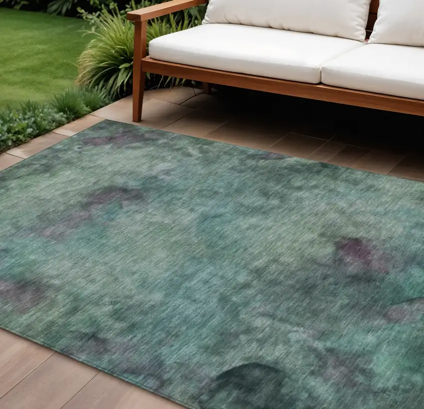 Teal Blue And Purple Abstract Washable Indoor Outdoor Area Rug Photo 1