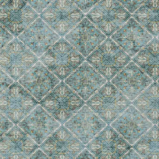 Teal Blue And Purple Geometric Washable Indoor Outdoor Area Rug Photo 5