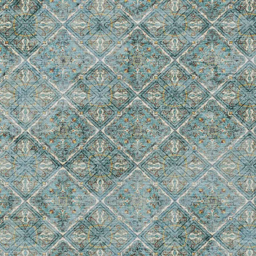 Teal Blue And Purple Geometric Washable Indoor Outdoor Area Rug Photo 5