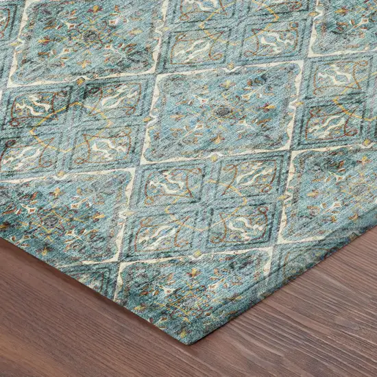 Teal Blue And Purple Geometric Washable Indoor Outdoor Area Rug Photo 7