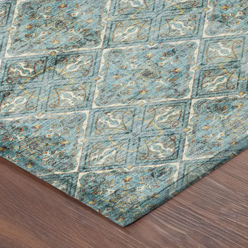 Teal Blue And Purple Geometric Washable Indoor Outdoor Area Rug Photo 7