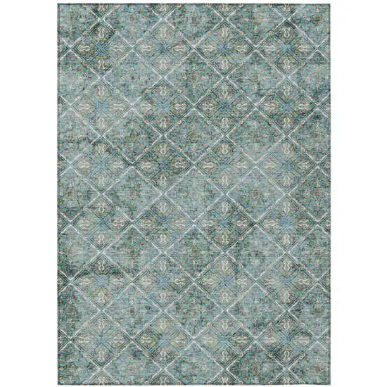 Teal Blue And Purple Geometric Washable Indoor Outdoor Area Rug Photo 2