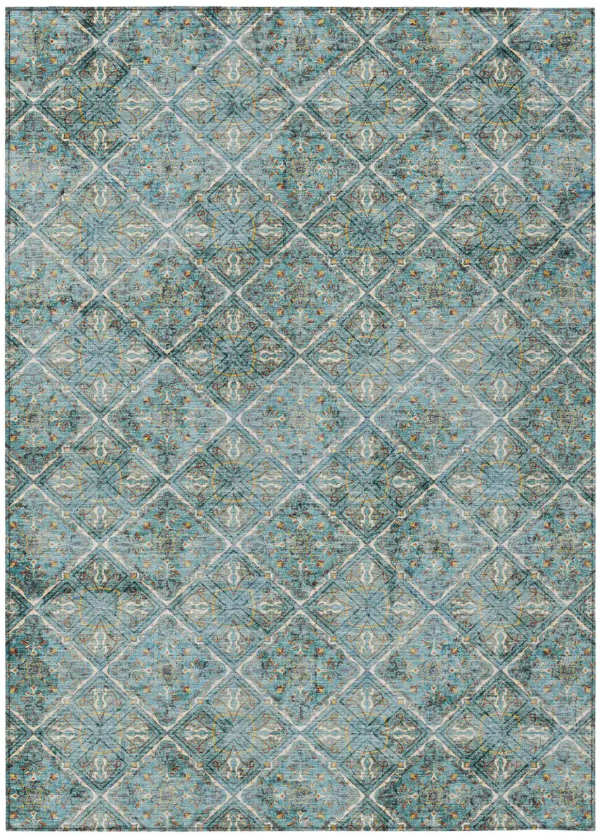 Teal Blue And Purple Geometric Washable Indoor Outdoor Area Rug Photo 2