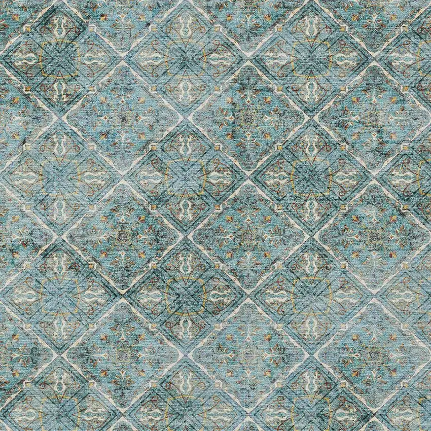 Teal Blue And Purple Geometric Washable Indoor Outdoor Area Rug Photo 3