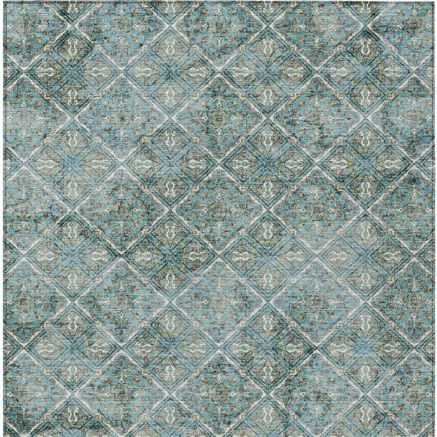 Teal Blue And Purple Geometric Washable Indoor Outdoor Area Rug Photo 6