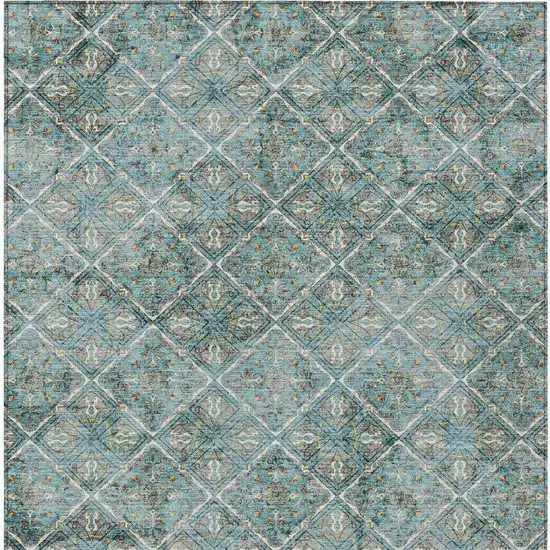 Teal Blue And Purple Geometric Washable Indoor Outdoor Area Rug Photo 4