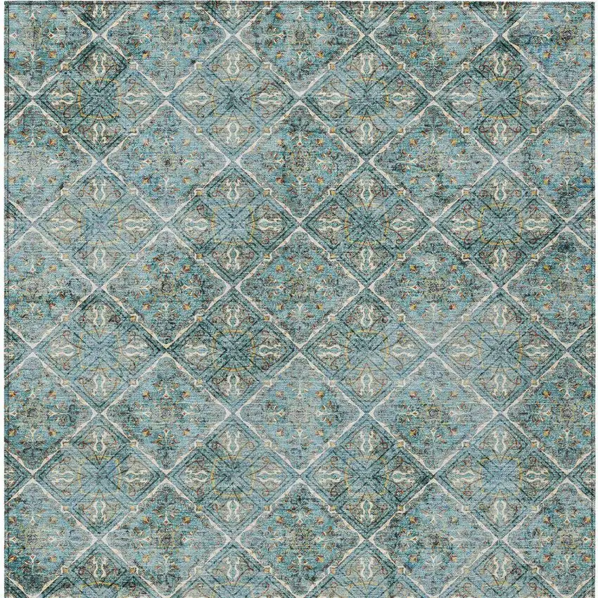 Teal Blue And Purple Geometric Washable Indoor Outdoor Area Rug Photo 4