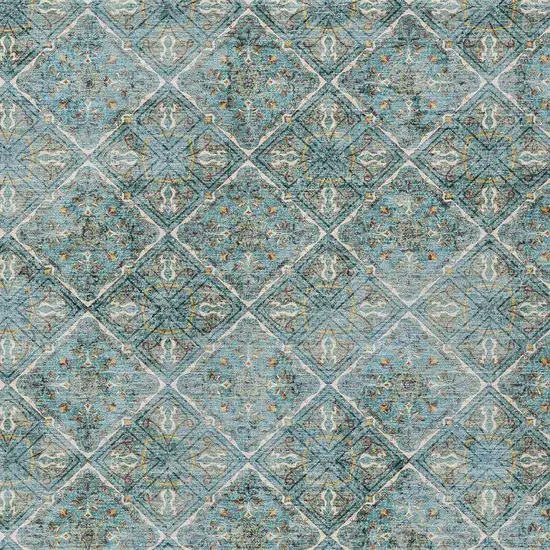 Teal Blue And Purple Geometric Washable Indoor Outdoor Area Rug Photo 3