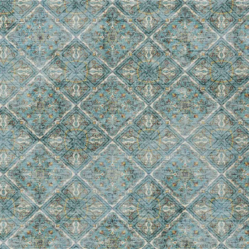 Teal Blue And Purple Geometric Washable Indoor Outdoor Area Rug Photo 3