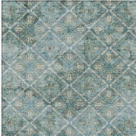 Teal Blue And Purple Geometric Washable Indoor Outdoor Area Rug Photo 5