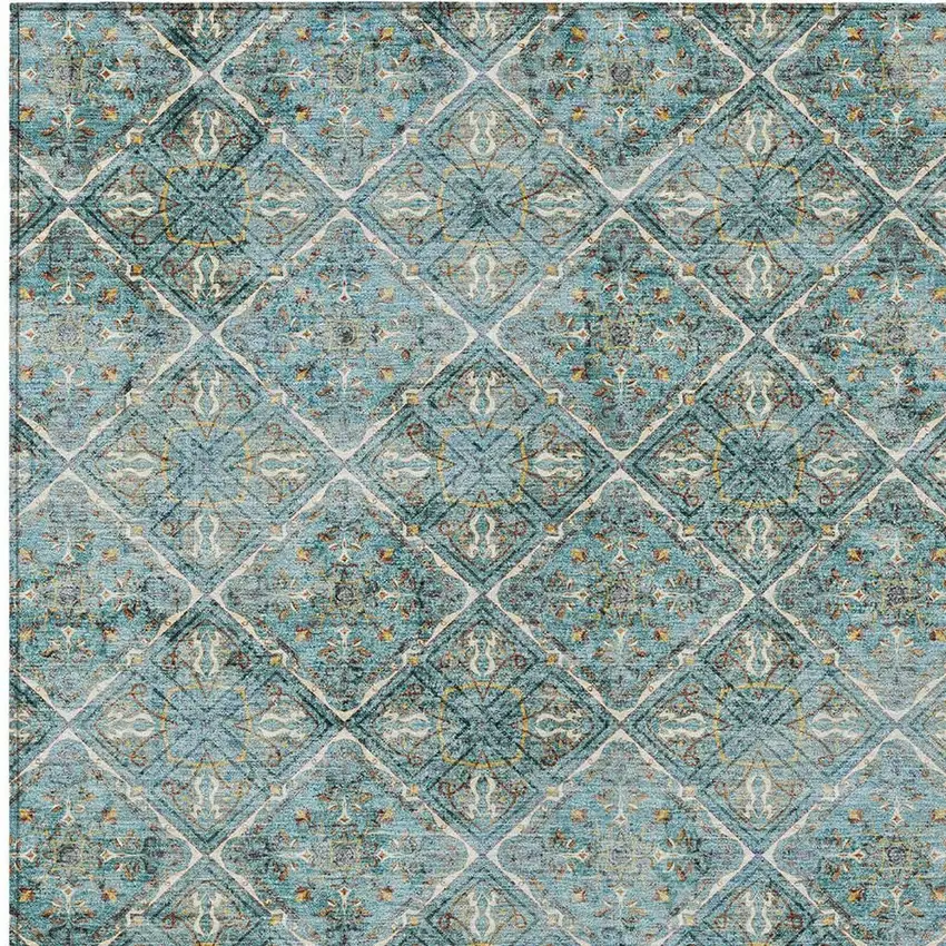 Teal Blue And Purple Geometric Washable Indoor Outdoor Area Rug Photo 5