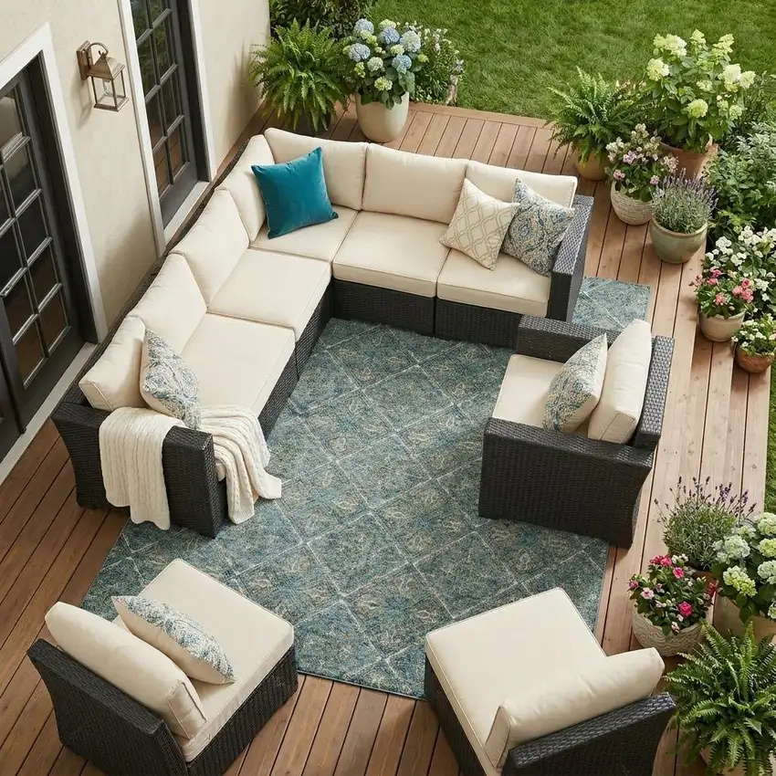 Teal Blue And Purple Geometric Washable Indoor Outdoor Area Rug Photo 1