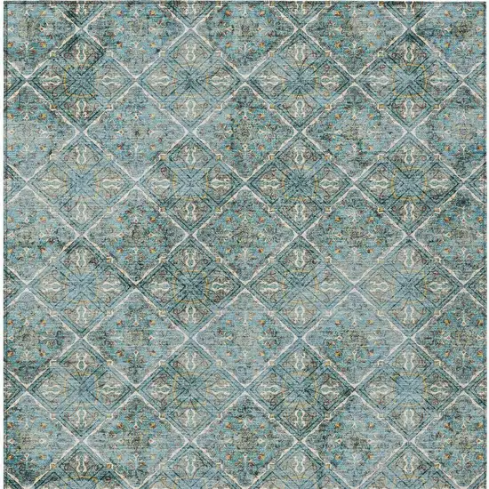 Teal Blue And Purple Geometric Washable Indoor Outdoor Area Rug Photo 6
