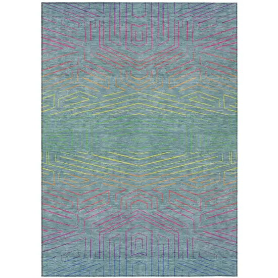 Teal Blue And Purple Geometric Washable Indoor Outdoor Area Rug Photo 2