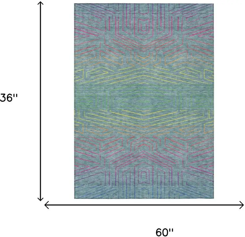 Teal Blue And Purple Geometric Washable Indoor Outdoor Area Rug Photo 5