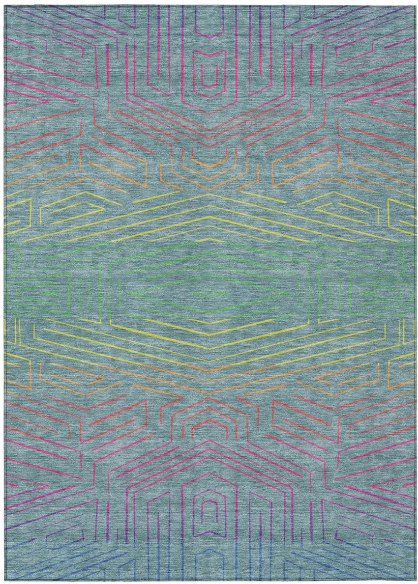Teal Blue And Purple Geometric Washable Indoor Outdoor Area Rug Photo 2