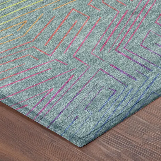 Teal Blue And Purple Geometric Washable Indoor Outdoor Area Rug Photo 3