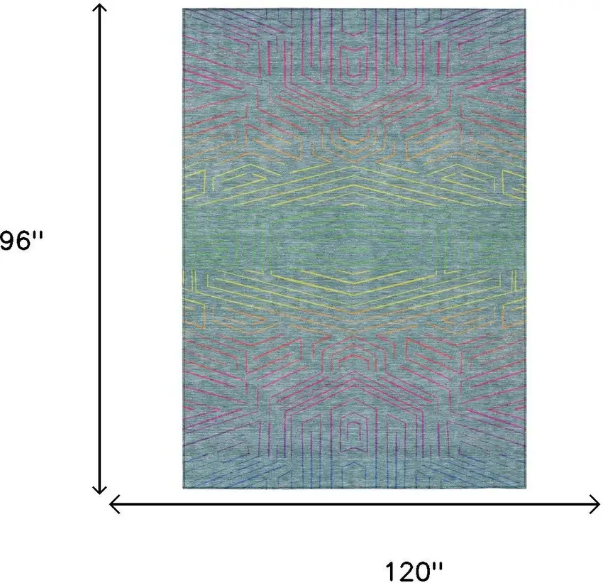 Teal Blue And Purple Geometric Washable Indoor Outdoor Area Rug Photo 5