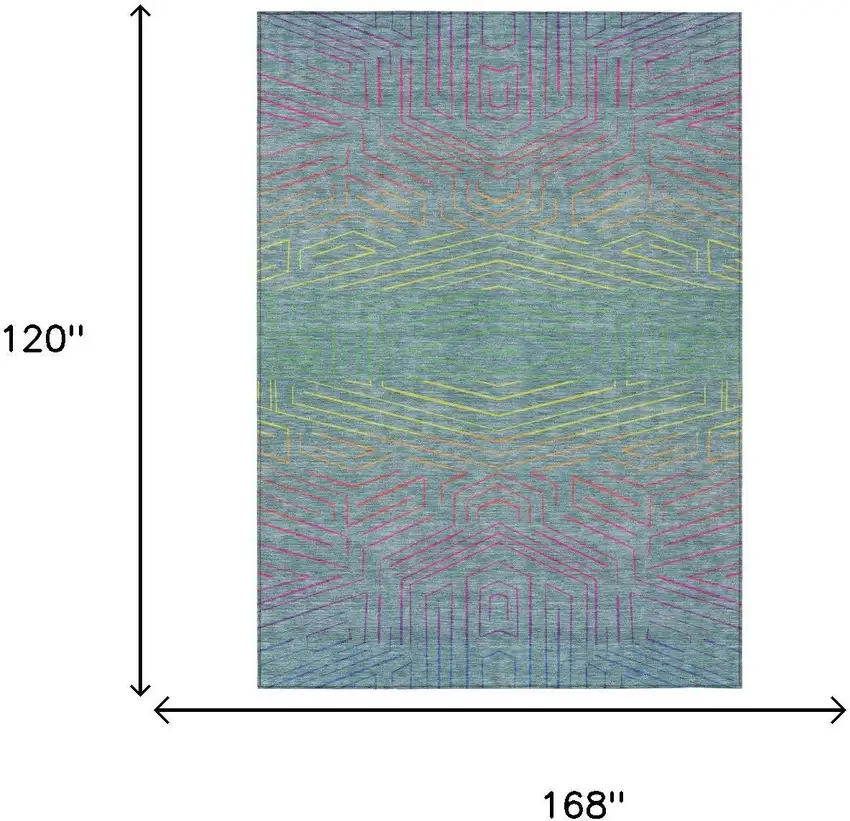 Teal Blue And Purple Geometric Washable Indoor Outdoor Area Rug Photo 5