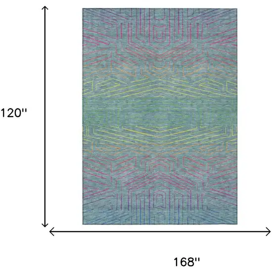 Teal Blue And Purple Geometric Washable Indoor Outdoor Area Rug Photo 5