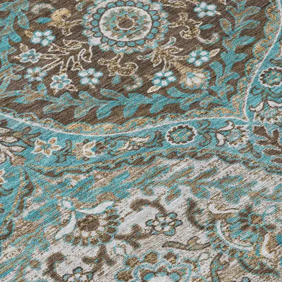 Teal Blue And Purple Ogee Washable Indoor Outdoor Area Rug Photo 6