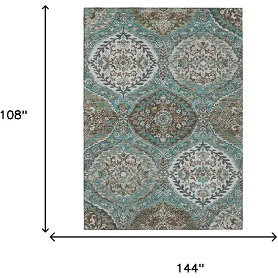 Teal Blue And Purple Ogee Washable Indoor Outdoor Area Rug Photo 7