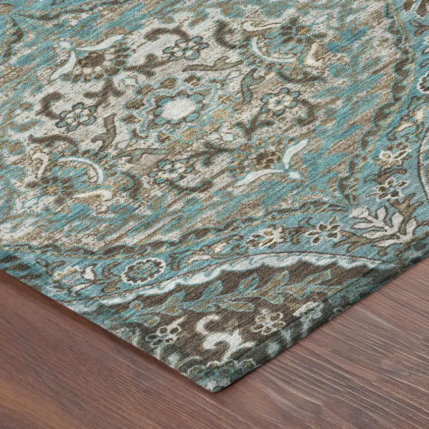 Teal Blue And Purple Ogee Washable Indoor Outdoor Area Rug Photo 5