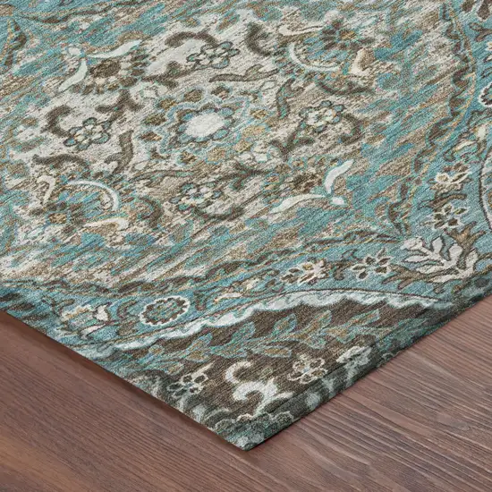 Teal Blue And Purple Ogee Washable Indoor Outdoor Area Rug Photo 5