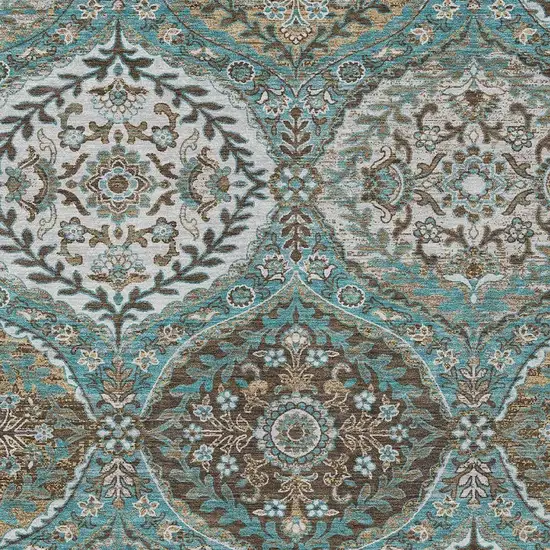 Teal Blue And Purple Ogee Washable Indoor Outdoor Area Rug Photo 3