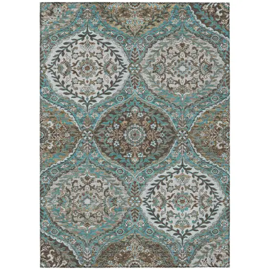 Teal Blue And Purple Ogee Washable Indoor Outdoor Area Rug Photo 2