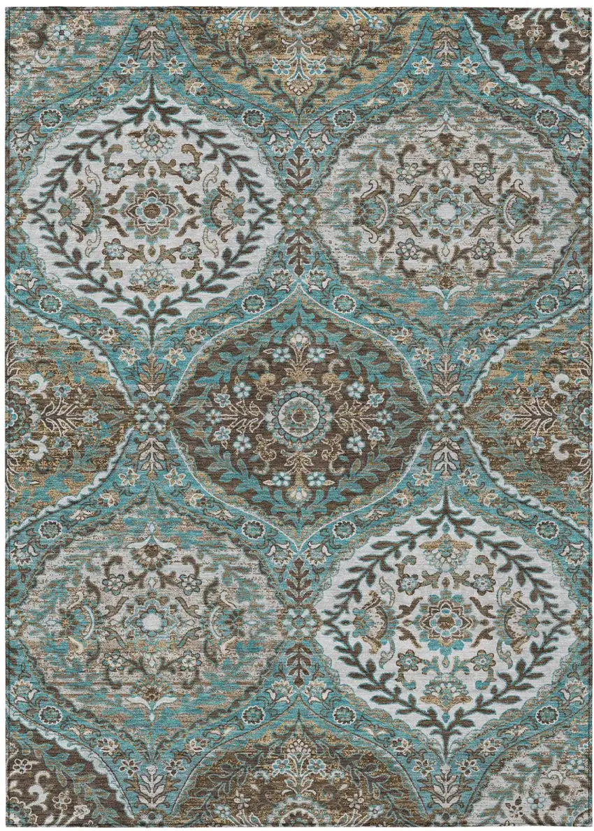Teal Blue And Purple Ogee Washable Indoor Outdoor Area Rug Photo 2