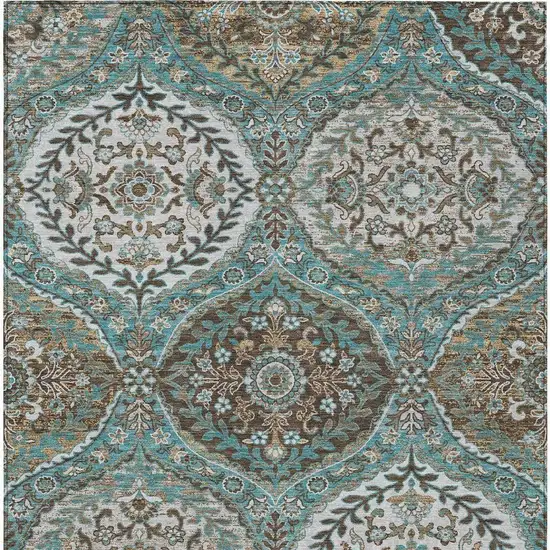 Teal Blue And Purple Ogee Washable Indoor Outdoor Area Rug Photo 4