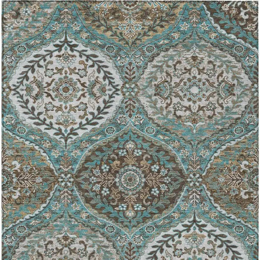 Teal Blue And Purple Ogee Washable Indoor Outdoor Area Rug Photo 4