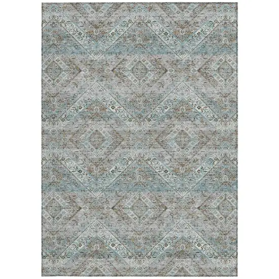 Teal Blue And Purple Tribal Washable Indoor Outdoor Area Rug Photo 4