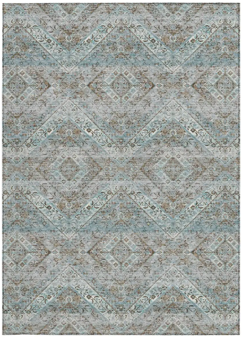 Teal Blue And Purple Tribal Washable Indoor Outdoor Area Rug Photo 4