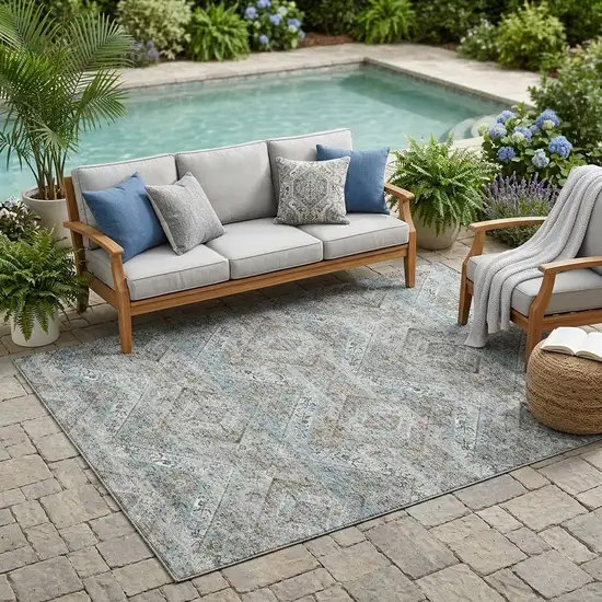 Teal Blue And Purple Tribal Washable Indoor Outdoor Area Rug Photo 1
