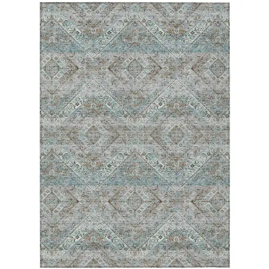 Teal Blue And Purple Tribal Washable Indoor Outdoor Area Rug Photo 2