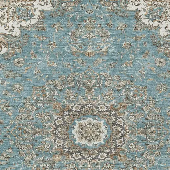 Teal Blue And Sage Floral Medallion Washable Indoor Outdoor Area Rug Photo 3