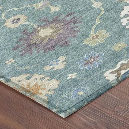 Teal Blue And Sage Oriental Washable Indoor Outdoor Area Rug Photo 5