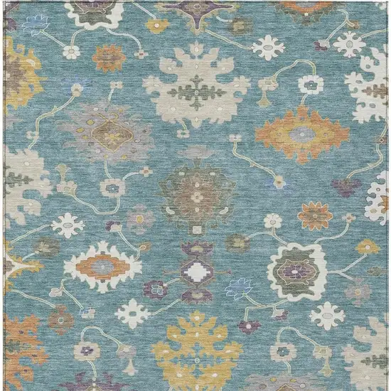 Teal Blue And Sage Oriental Washable Indoor Outdoor Area Rug Photo 4