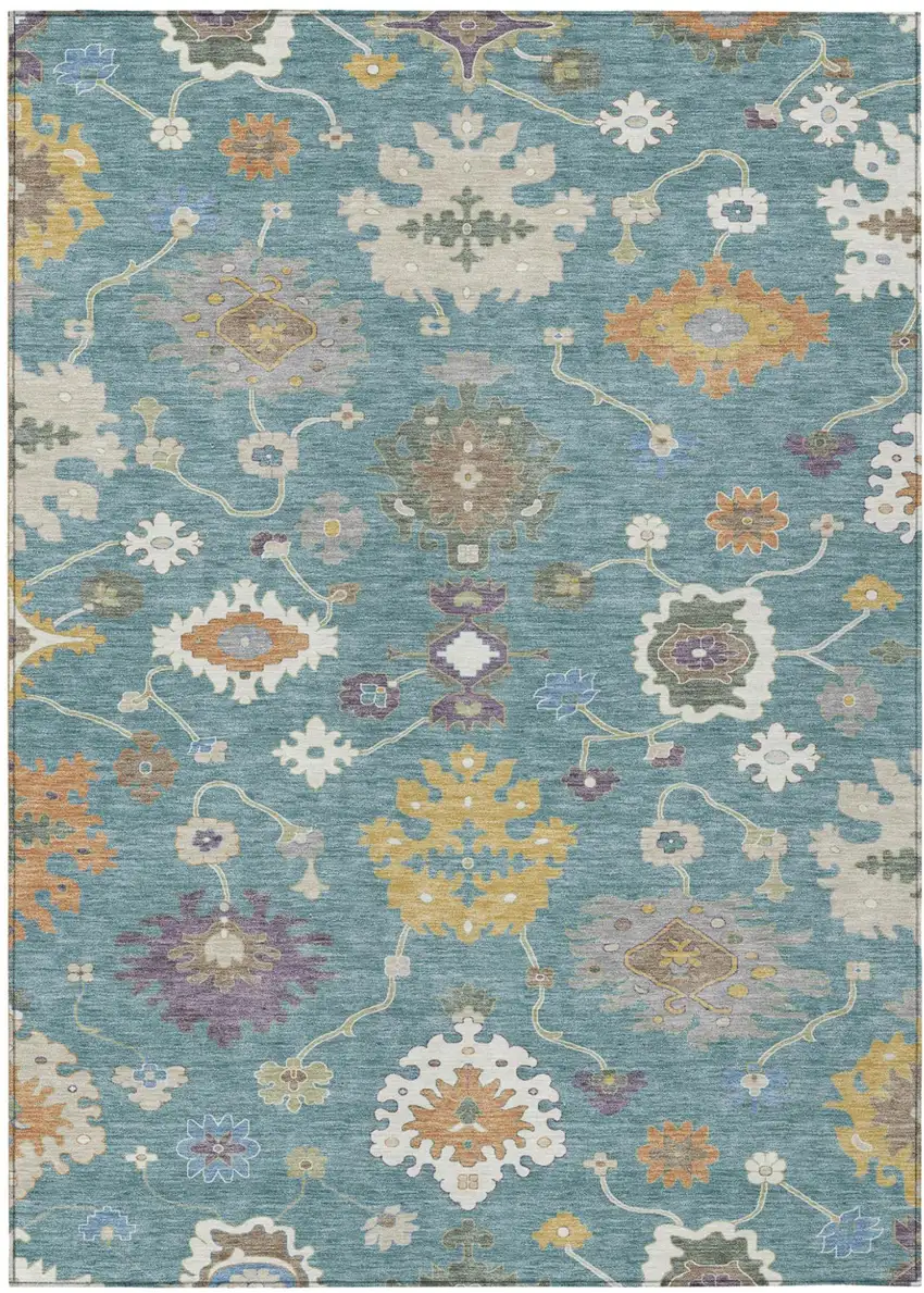 Teal Blue And Sage Oriental Washable Indoor Outdoor Area Rug Photo 2