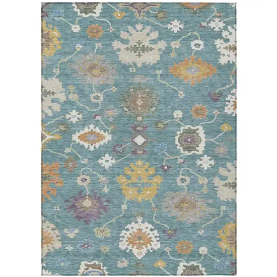 Teal Blue And Sage Oriental Washable Indoor Outdoor Area Rug Photo 2