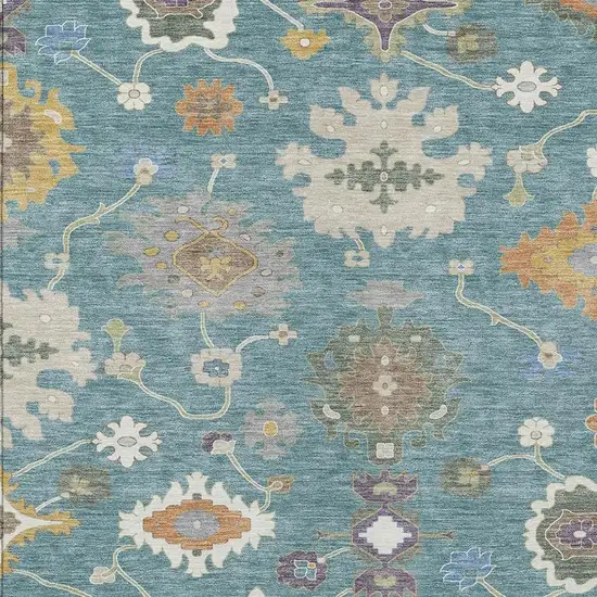 Teal Blue And Sage Oriental Washable Indoor Outdoor Area Rug Photo 3