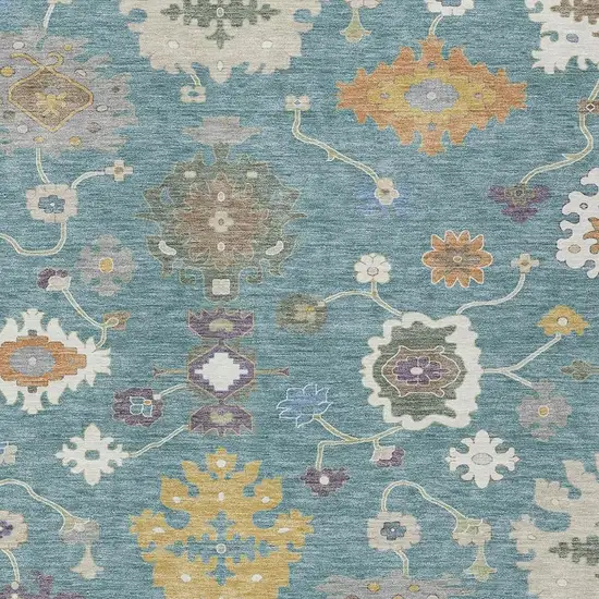 Teal Blue And Sage Oriental Washable Indoor Outdoor Area Rug Photo 3