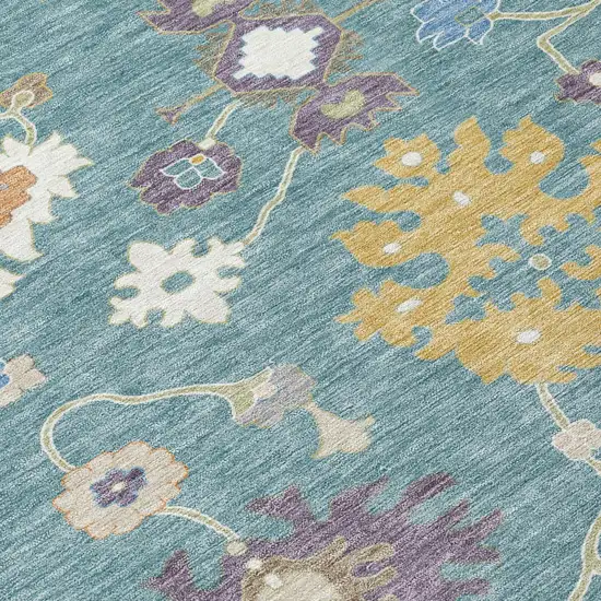 Teal Blue And Sage Oriental Washable Indoor Outdoor Area Rug Photo 6