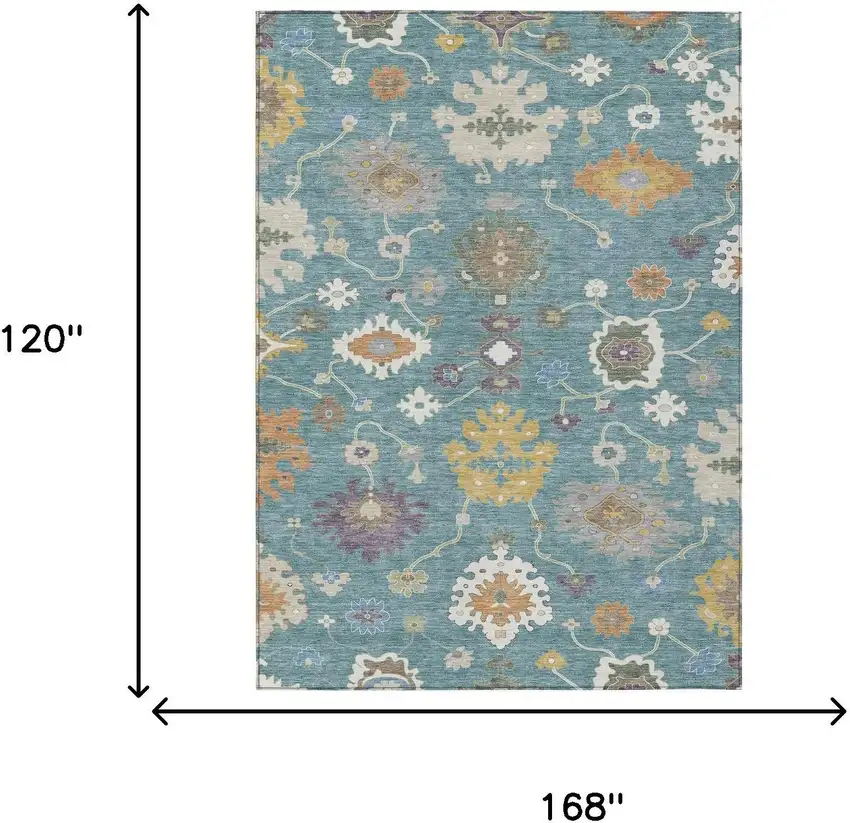 Teal Blue And Sage Oriental Washable Indoor Outdoor Area Rug Photo 7