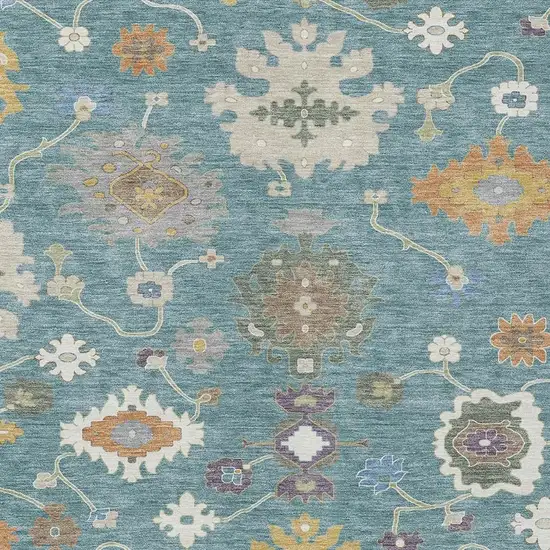 Teal Blue And Sage Oriental Washable Indoor Outdoor Area Rug Photo 3