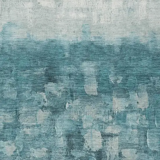 Teal Blue And Silver Abstract Washable Indoor Outdoor Area Rug Photo 4