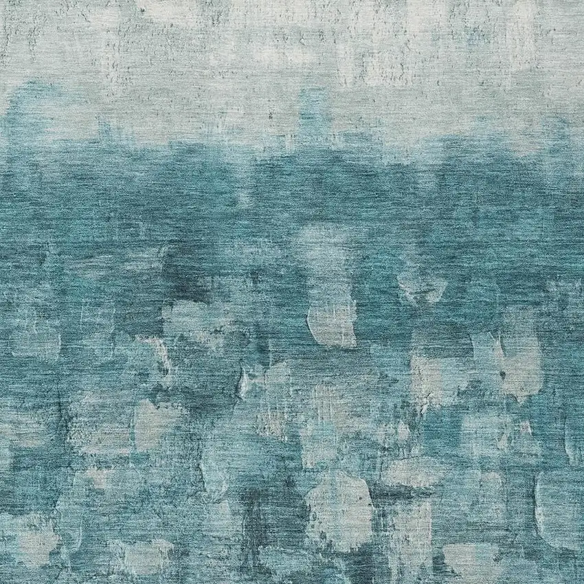 Teal Blue And Silver Abstract Washable Indoor Outdoor Area Rug Photo 4